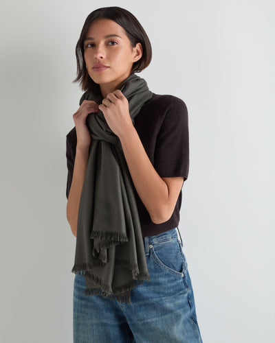 N.Peal Women's Pashmina Cashmere Shawl Grey Moss