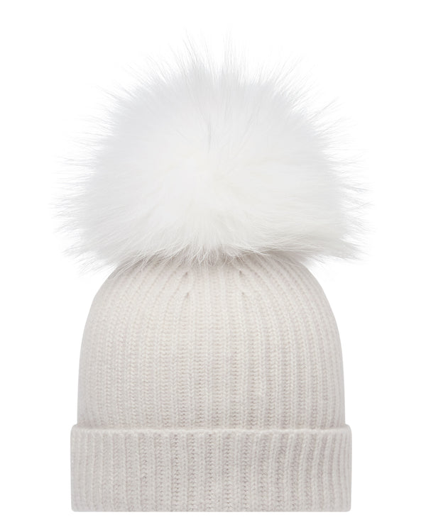 Women's Ribbed Cashmere Hat With Detachable Pom 1