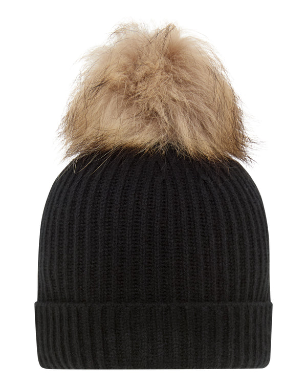 Unisex Ribbed Cashmere Hat With Detachable Pom 1