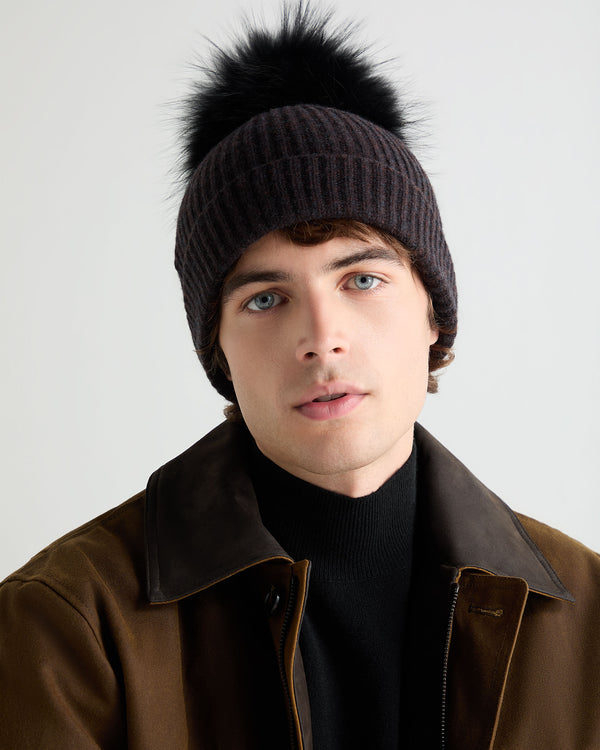 Unisex Ribbed Cashmere Hat With Detachable Pom 4