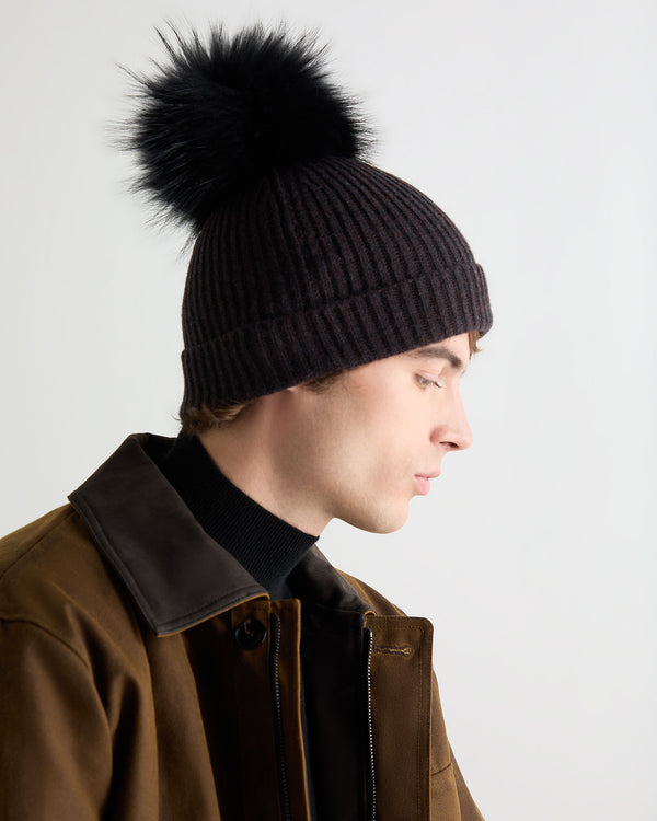 Unisex Ribbed Cashmere Hat With Detachable Pom 5
