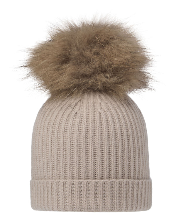 Unisex Ribbed Cashmere Hat With Detachable Pom 1
