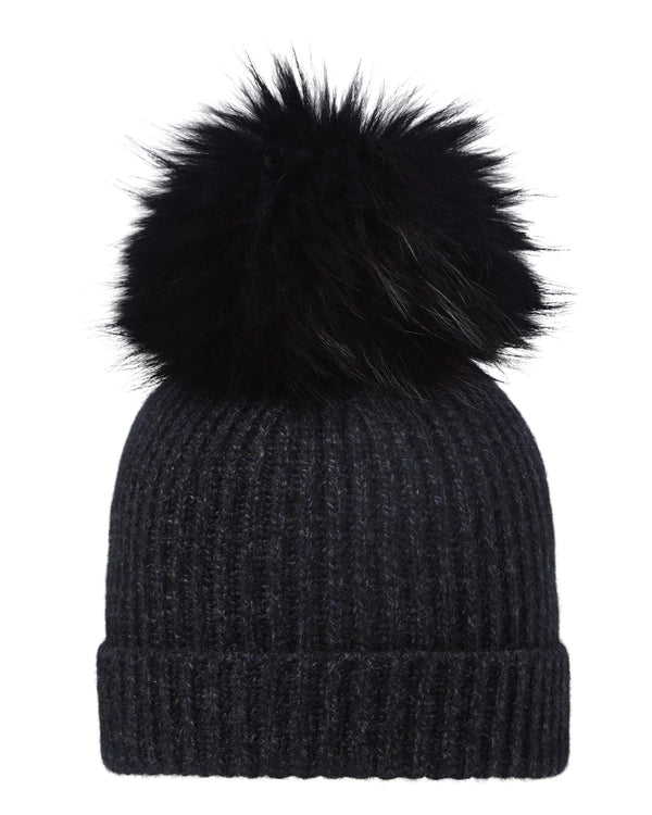 Unisex Ribbed Cashmere Hat With Detachable Pom 1