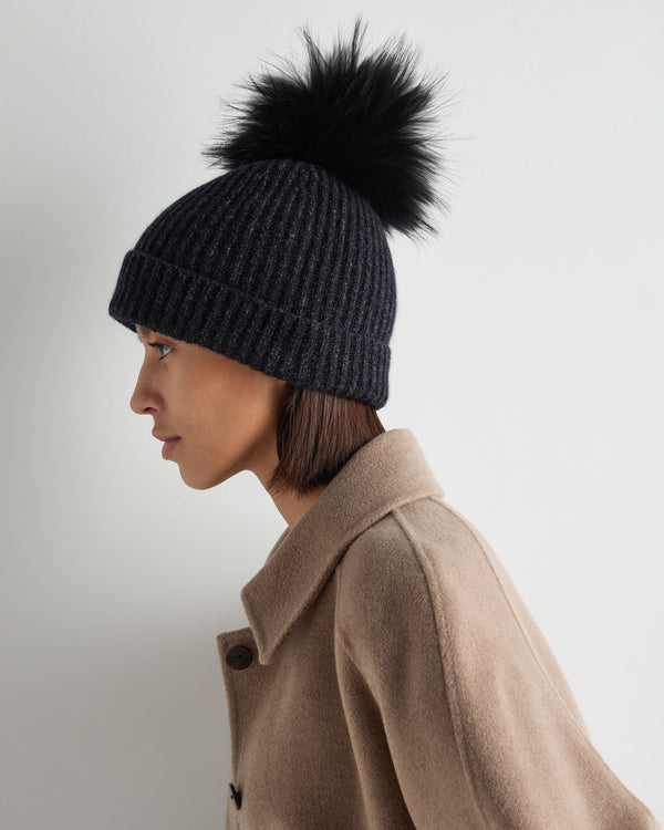 Unisex Ribbed Cashmere Hat With Detachable Pom 3
