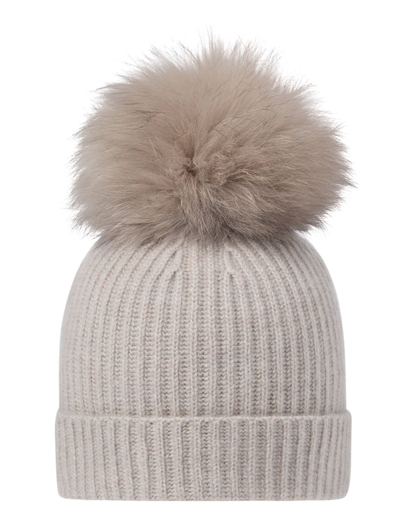 Unisex Ribbed Cashmere Hat With Detachable Pom 1
