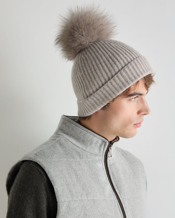 Unisex Ribbed Cashmere Hat With Detachable Pom 4