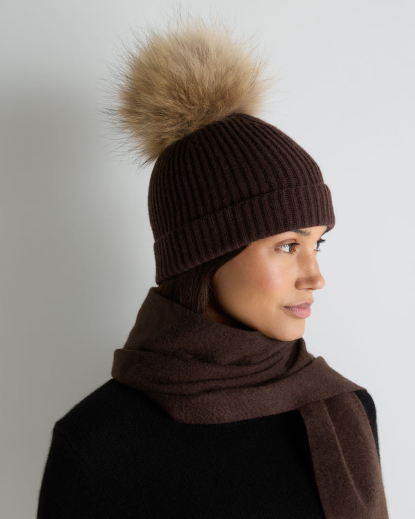 Unisex Ribbed Cashmere Hat With Detachable Pom 3