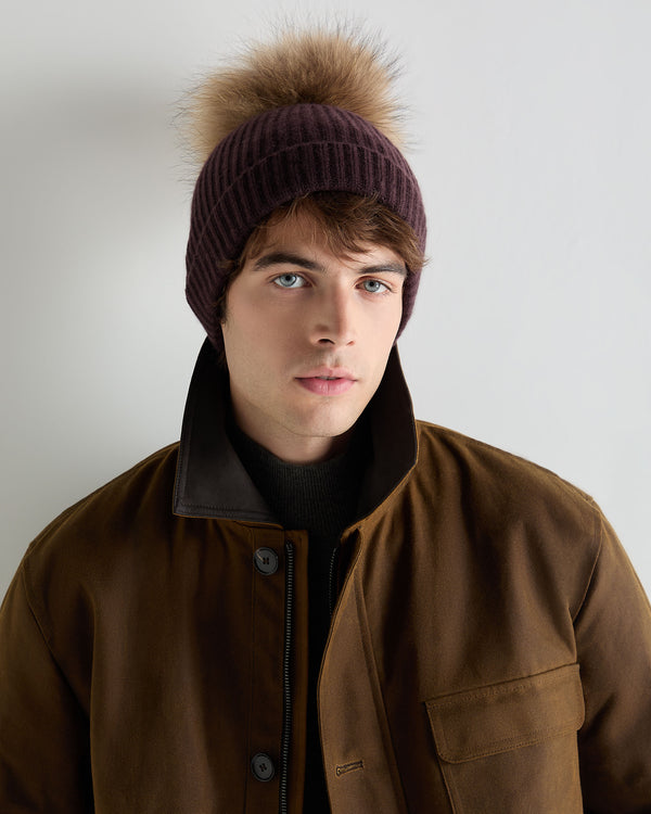 Unisex Ribbed Cashmere Hat With Detachable Pom 4
