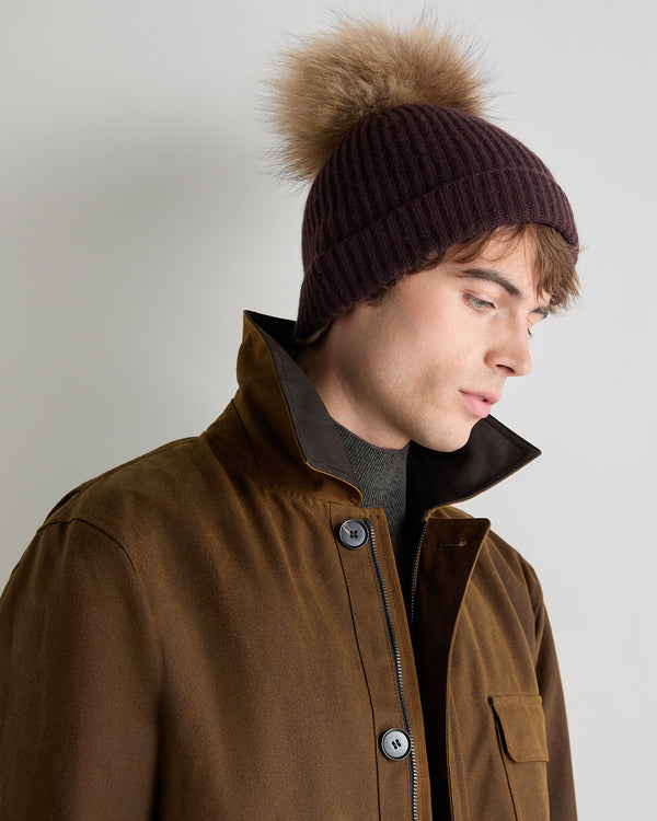 Unisex Ribbed Cashmere Hat With Detachable Pom 5