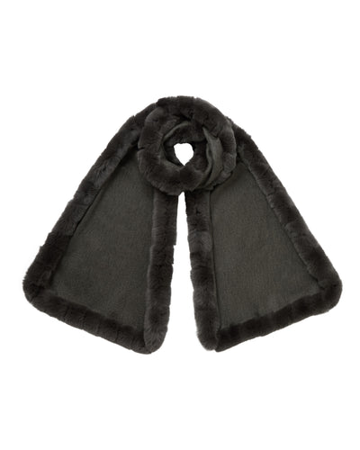 N.Peal Women's Meribel Woven Fur Trim Scarf Grey Moss