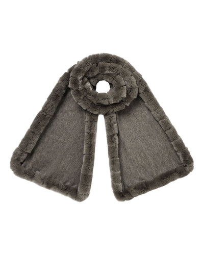 N.Peal Women's Meribel Woven Fur Trim Scarf Wood Smoke Brown