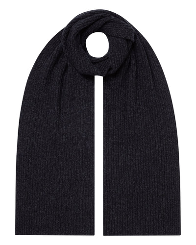 N.Peal Unisex Short Ribbed Cashmere Scarf Ink Blue Melange