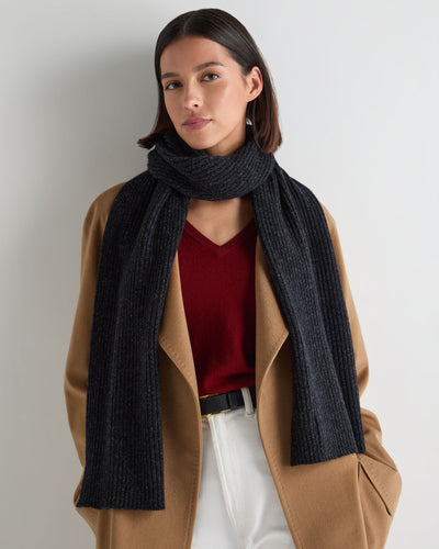 N.Peal Unisex Short Ribbed Cashmere Scarf Ink Blue Melange