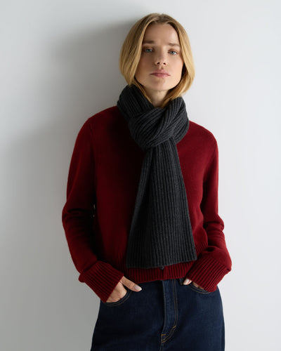 N.Peal Unisex Short Ribbed Cashmere Scarf Deep Charcoal Grey