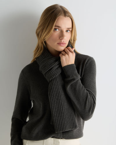 N.Peal Unisex Short Ribbed Cashmere Scarf Grey Moss
