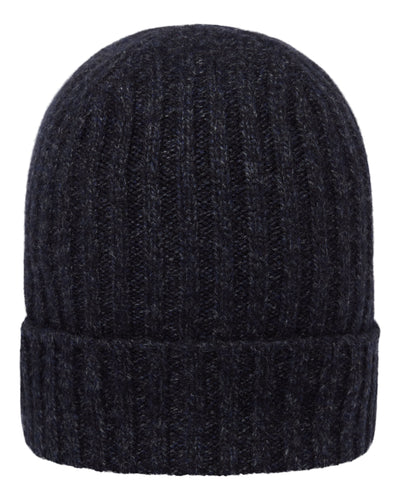 N.Peal Unisex Chunky Ribbed Cashmere Hat Ink Blue Melange