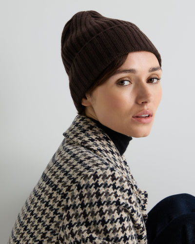 N.Peal Unisex Chunky Ribbed Cashmere Hat Redwood