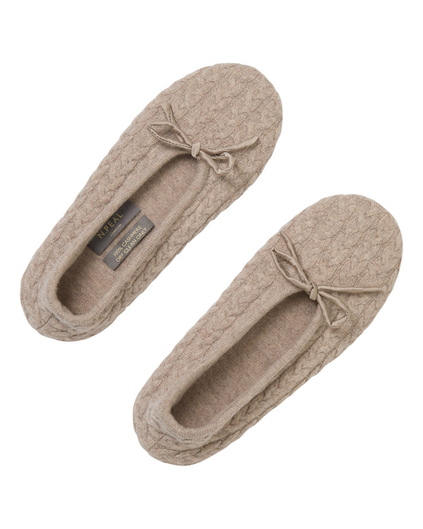 Women's Cable Cashmere Slippers 1