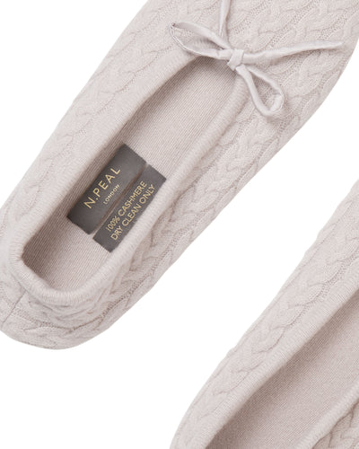 N.Peal Women's Cable Cashmere Slippers Snow Grey