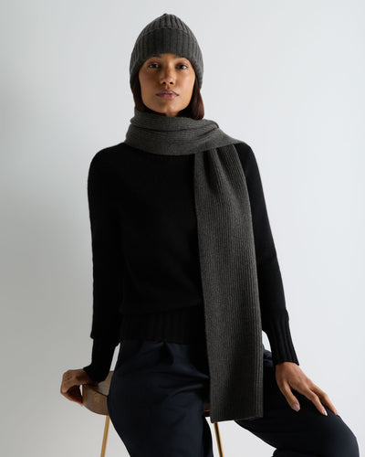 N.Peal Unisex Ribbed Cashmere Scarf Grey Moss