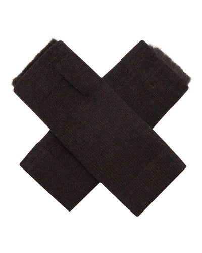 N.Peal Unisex Fur Lined Fingerless Cashmere Gloves Cocoa Brown