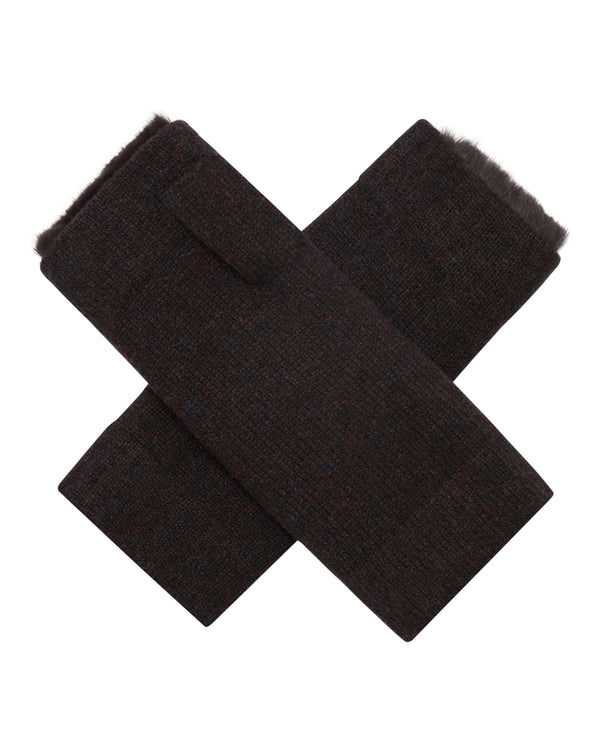 Unisex Fur Lined Fingerless Cashmere Gloves 1