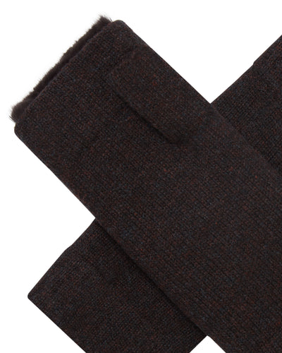 N.Peal Unisex Fur Lined Fingerless Cashmere Gloves Cocoa Brown