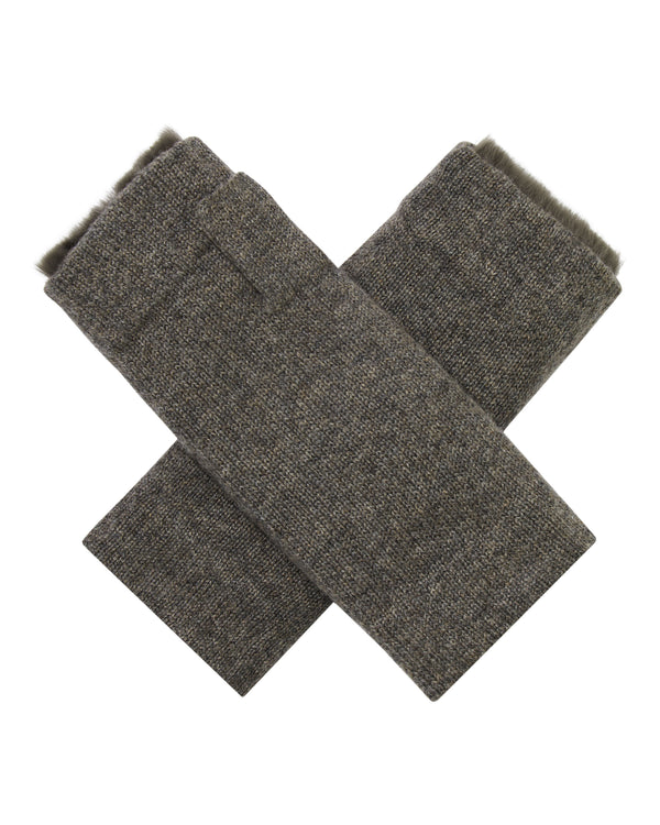 Unisex Fur Lined Fingerless Cashmere Gloves 1