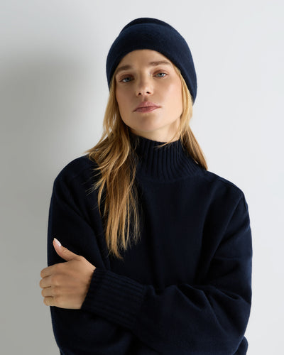 N.Peal Unisex Double Layer Cashmere Beanie Navy Blue