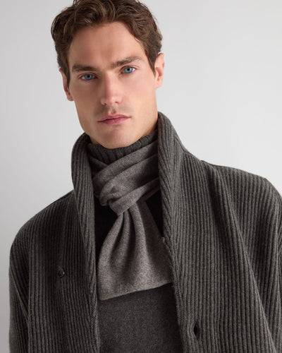 N.Peal Men's Two Tone Small Cashmere Scarf Wood Smoke Brown
