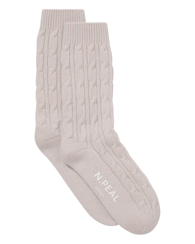 N.Peal Women's Cable Cashmere House Socks Snow Grey