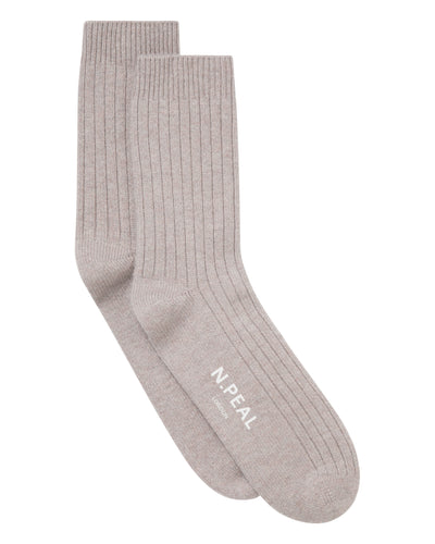 N.Peal Men's Rib Cashmere House Socks Oat Grey