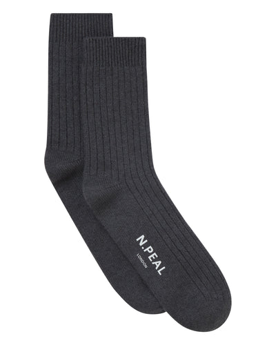 N.Peal Men's Rib Cashmere House Socks Umber Grey