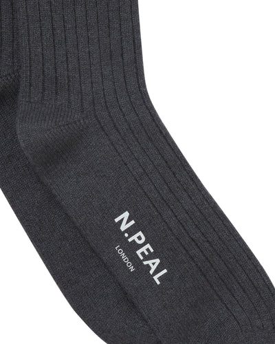 N.Peal Men's Rib Cashmere House Socks Umber Grey