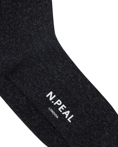 N.Peal Men's Rib Cashmere House Socks Ink Blue Melange