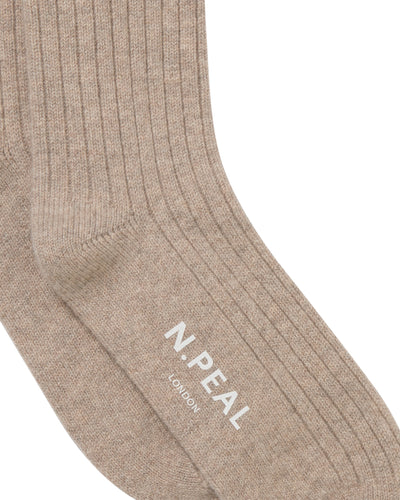 N.Peal Women's Rib Cashmere House Socks Oatmeal Brown