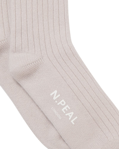 N.Peal Women's Rib Cashmere House Socks Snow Grey