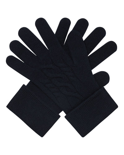 N.Peal Women's Cable Cashmere Gloves Navy Blue
