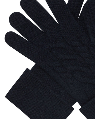 N.Peal Women's Cable Cashmere Gloves Navy Blue