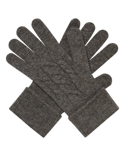 N.Peal Women's Cable Cashmere Gloves Wood Smoke Brown