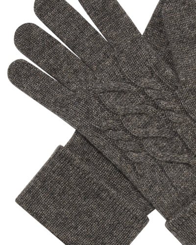 N.Peal Women's Cable Cashmere Gloves Wood Smoke Brown