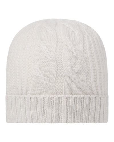 N.Peal Women's Cable Rib Cashmere Hat With Lurex Frost White Sparkle