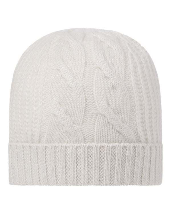 Women's Cable Rib Cashmere Hat With Lurex 1