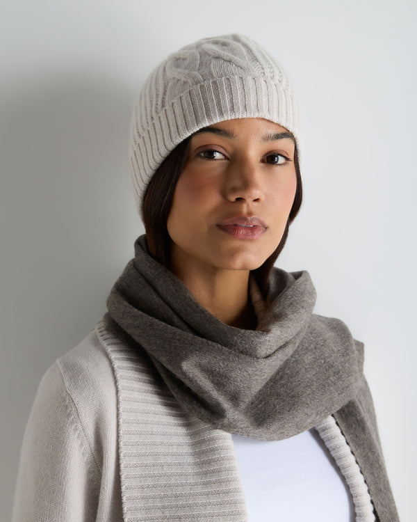 Women's Cable Rib Cashmere Hat With Lurex 2