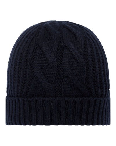 N.Peal Women's Cable Rib Cashmere Hat Navy Blue