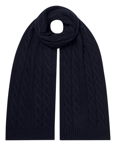 N.Peal Unisex Cable Rib Cashmere Scarf Navy Blue