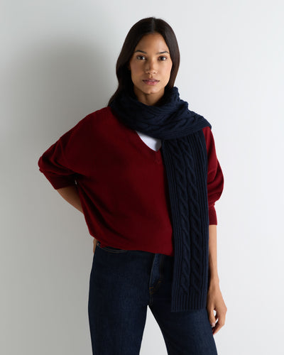 N.Peal Unisex Cable Rib Cashmere Scarf Navy Blue
