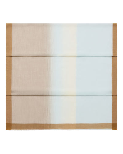 N.Peal Women's Bordered Cashmere Pashmina Camel + Blue