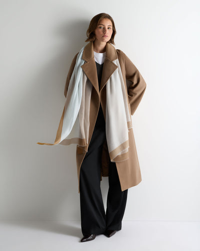 N.Peal Women's Bordered Cashmere Pashmina Camel + Blue