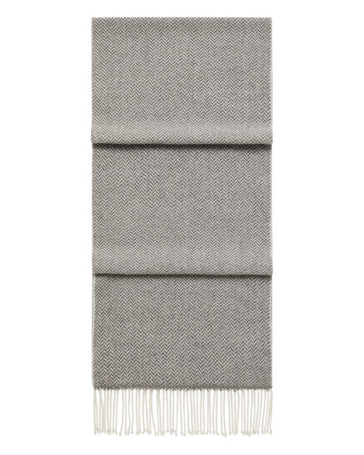 N.Peal Unisex Herringbone Woven Cashmere Scarf Wood Smoke Brown